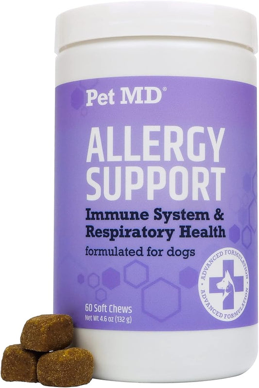 Pet MD Allergy Aid - Puppy & Dog Allergy Chews with Quercetin & Pumpkin - Immune & Seasonal Allergy Relief for Dogs - Skin & Itch Relief for Dogs - 60 ct