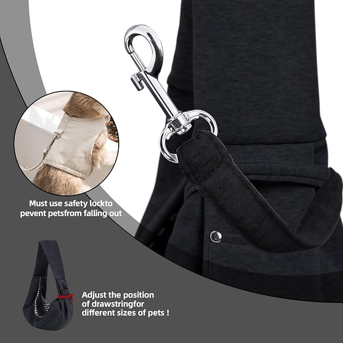 Dog Carrier Sling - Reversible Puppy Carrier Purse with Storage Pocket, Hand-Free Dog Sling Carrier for Carry Small Dogs and Cats，Travel Safety Harness, Dog and cat Harness (Black)