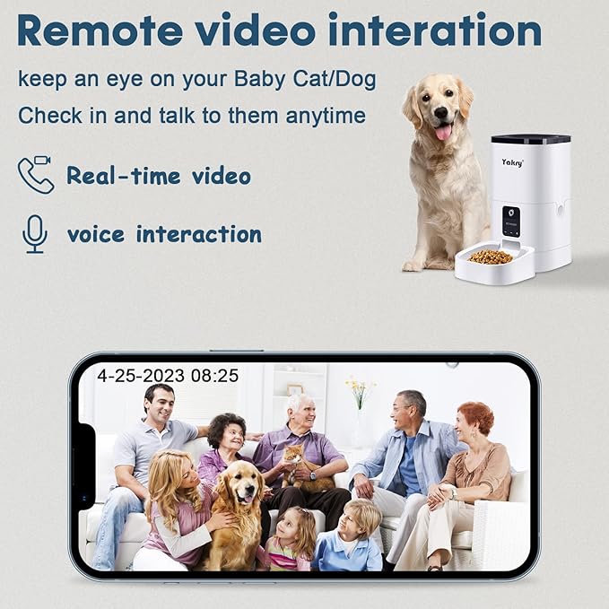 Yakry Automatic Dog Feeder with Camera - 6L/25 Cups Smart Cat Feeder with Timer 2-Way Audio HD 1080P Cam Night Vision - 2.4G WiFi Pet Food Dispenser with App Control