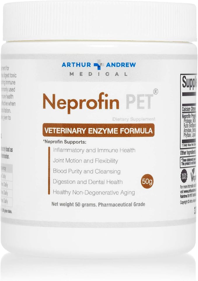 Arthur Andrew Medical, Neprofin PET, Veterinary Enzyme Formula, Household Pet Support for Pain-Free Living, Vegan, Non-GMO, 50g Tub
