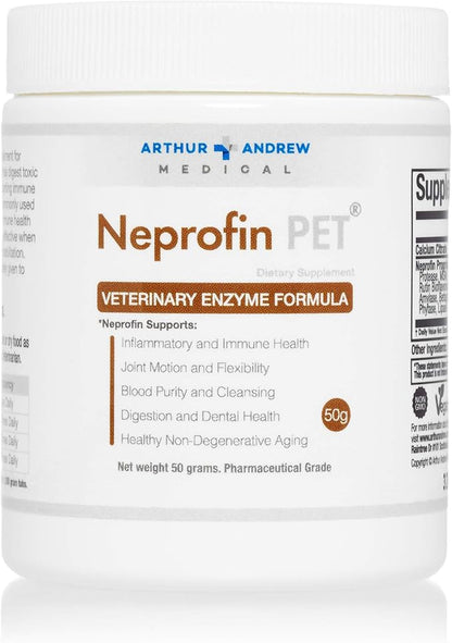 Arthur Andrew Medical, Neprofin PET, Veterinary Enzyme Formula, Household Pet Support for Pain-Free Living, Vegan, Non-GMO, 50g Tub