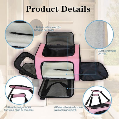 Dog Cat Carrier Pet Carriers for Small Medium Large Cats Dogs Carrier Soft Sided Small Puppy Dog Carrier Portable Foldable Airline Approved Dog Cat Travel Carrier Pink Large