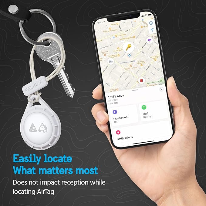 Pelican Protector AirTag Holder - AirTag Keychain w/ Rugged Strap Loop [Impact Resistant] [Travel Essentials] - Protective Apple AirTag Case for Dog Collar, Backpack, Keys, Luggage - Fog