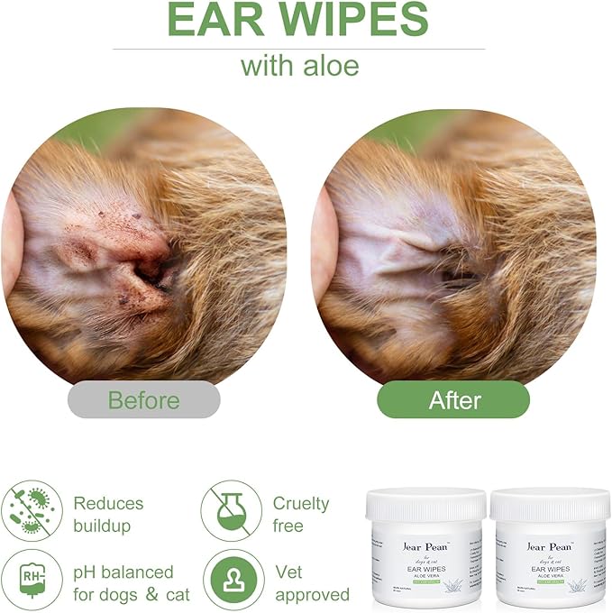 Dog Ear Cleaner Wipes, Dog Wipes, Puppy Essentials Dog Ear Wipes for Dogs & Cats Reduce Pet Ear Dirt and Wax Pet Grooming Supplies Aloe Vera│120 Wipes