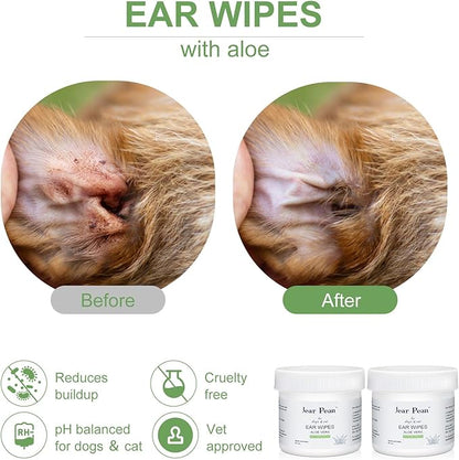 Dog Ear Cleaner Wipes, Dog Wipes, Puppy Essentials Dog Ear Wipes for Dogs & Cats Reduce Pet Ear Dirt and Wax Pet Grooming Supplies Aloe Vera│120 Wipes