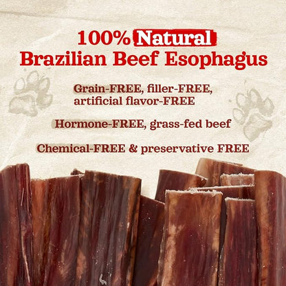 Natural Farm Beef Jerky Gullet Sticks Flat - 5-Inch (20-Pack), Grass-fed Beef, Glucosamine & Chondroitin, Rich Flavor, Highly Digestible, Chewy Yet Tender