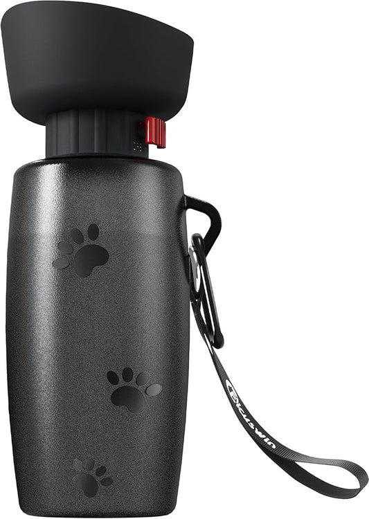Dog Water Bottle with Bowl, 28 oz Portable Dog Water Dispenser, Pet Water Bottle for Small & Medium Dog, Travel Dog Water Bowl, Flippable Cup, Food Grade Material, Leak Proof, Black