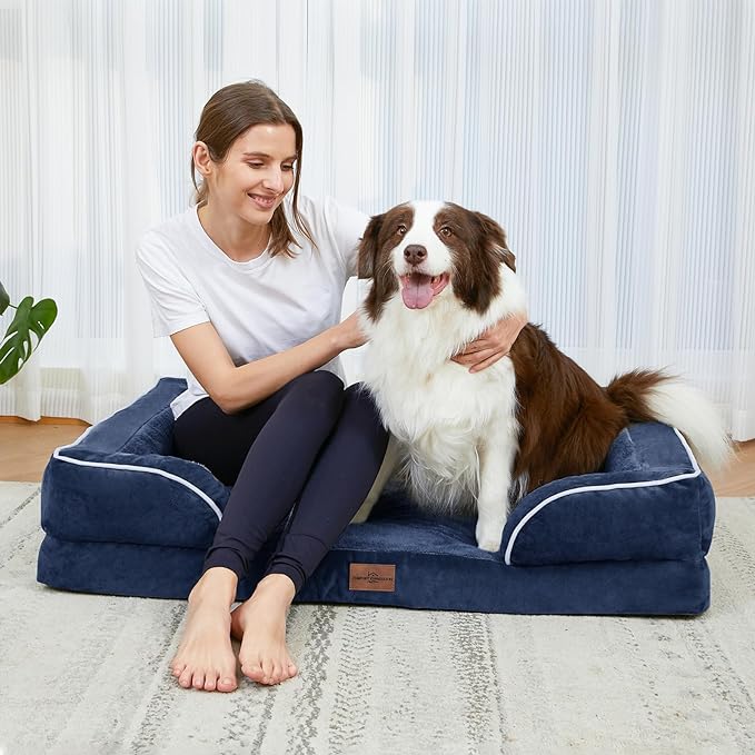 XXL Orthopedic Dog Bed, Waterproof Orthopedic Foam Extra Large Dog Beds, Washable Dog Sofa Bed with Removable Cover & Non-Slip Bottom(XX-large,Navy Blue)