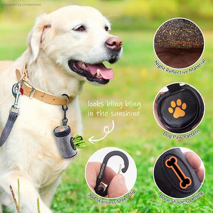 simpletome Dog Waste Bag Dispenser for Leash Belt Waterproof Microfiber Leather YKK Zipper (Bling)