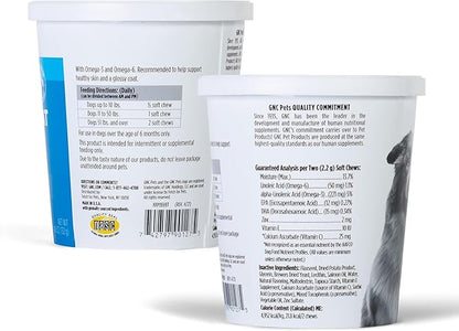 GNC Pets Essentials Skin & Coat Supplements for All Dogs, 60 Ct - 3 Pack | Skin & Coat Soft Chews for Dogs in Bacon Flavor | Dog Supplement with Salmon Oil, Omega Fatty Acids