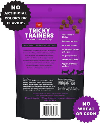 Cloud Star Tricky Trainers Chewy & Grain Free, Low Calorie Dog Training Treats, Baked in the USA, Liver 5 oz.