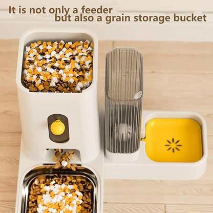 Dog Cat Feeder and Water Dispenser Set 2 in 1, Gravity Pet Feeder and Water Dispenser Set 2.6L with Stainless Steel Bowls, Travel Supply Feeder and Water Dispenser for Pets (White)