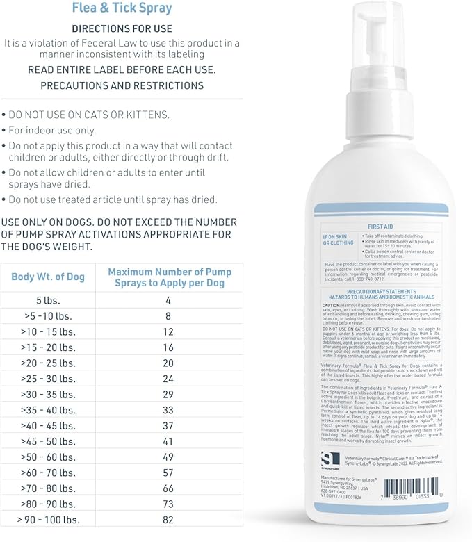 Veterinary Formula Flea and Tick Spray for Dogs, 8 oz – Easy-to-Use Dog Flea Spray, Kills on Contact, Prevents Egg & Larval Development for 14 weeks