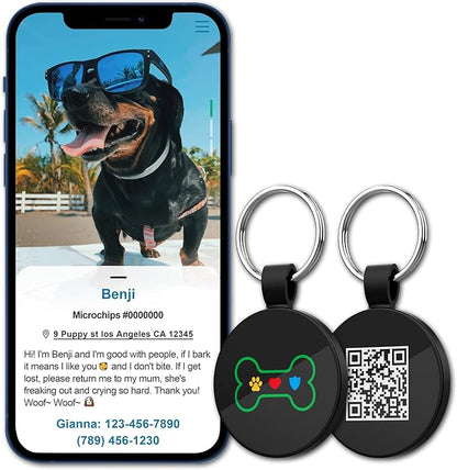 MYLUCKYTAG QR Code Pet ID Tags Dog Tags - Pet Online Profile - Scan QR Receive Instant Pet Location Alert Email