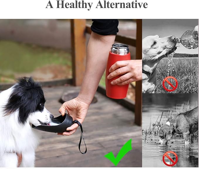 VIVAGLORY Dog Water Bottle, Pet Drinking Bottle, 25oz Portable & Leakproof Stainless Steel Dog Travel Water Bottle Bowl with Large Trough for Walking & Hiking, Red