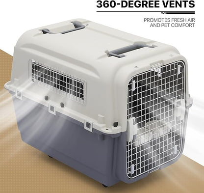 MoNiBloom 32-Inch Plastic Carrier on Wheels for Small/Medium Dogs and Cats, Multifunction Hard Cat Carrier Dog Kennel Ventilation and Security Lock Design for Pets up to 30 Pounds