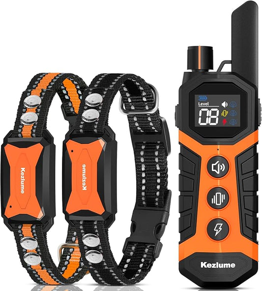Dog Shock Collar for 2 Dogs- 4000Ft Waterproof Dog Training Collar with Remote for 5-120lbs Small Medium Large Dogs, 3 Channels, Rechargeable E Collars with Beep Vibration Safe Shock Modes (Orange)