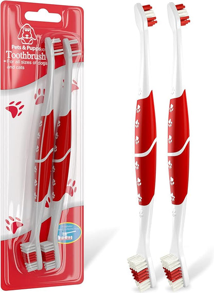 Pet Toothbrush for Dogs, Cats with Soft Bristles - Easy Teeth Cleaning & Dental Care, Non Slip Dual Head Dog Toothbrush