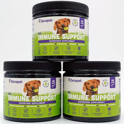 ZENAPET Allergy Immune Support Supplement for Dogs, Superfood 100% Human-Grade with Turkey Tail Mushroom, Prebiotics for Gut Health, Itchy Skin, Seasonal Allergies & Yeast - for Small to Large Breeds