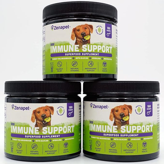 ZENAPET Allergy Immune Support Supplement for Dogs, Superfood 100% Human-Grade with Turkey Tail Mushroom, Prebiotics for Gut Health, Itchy Skin, Seasonal Allergies & Yeast - for Small to Large Breeds