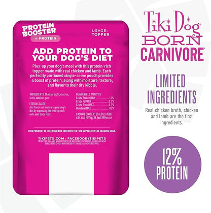 Tiki Dog Born Carnivore Protein Booster Dog Food Topper, Chicken and Lamb Recipe in Broth, 2.1 oz. Pouch (12 Count)