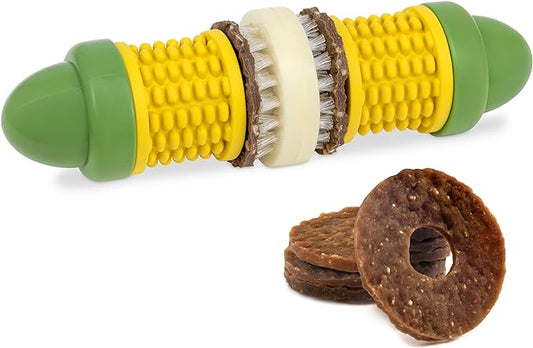 PetSafe Busy Buddy Cravin’ Corncob Dog – Treat Ring Holding Chew Toy – BPA Free Rubber – Butter Scented – Interactive Pet Puzzle for Boredom or Separation Anxiety – Small to Large Dogs