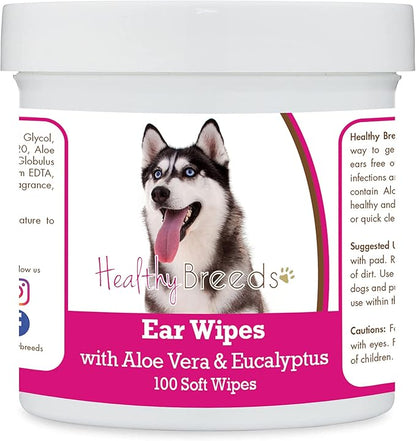 Healthy Breeds Siberian Husky Ear Cleaning Wipes with Aloe & Eucalyptus for Dogs 100 Count