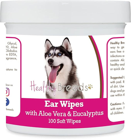 Healthy Breeds Siberian Husky Ear Cleaning Wipes with Aloe & Eucalyptus for Dogs 100 Count