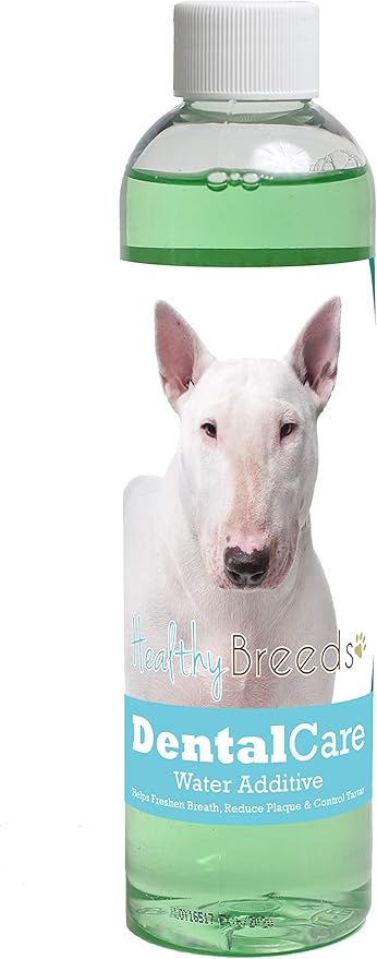 Healthy Breeds Dog Dental Care Water Additive for Bull Terrier - Helps Freshen Breath, Reduce Plaque & Control Tartar - Mint Flavor - 8 oz