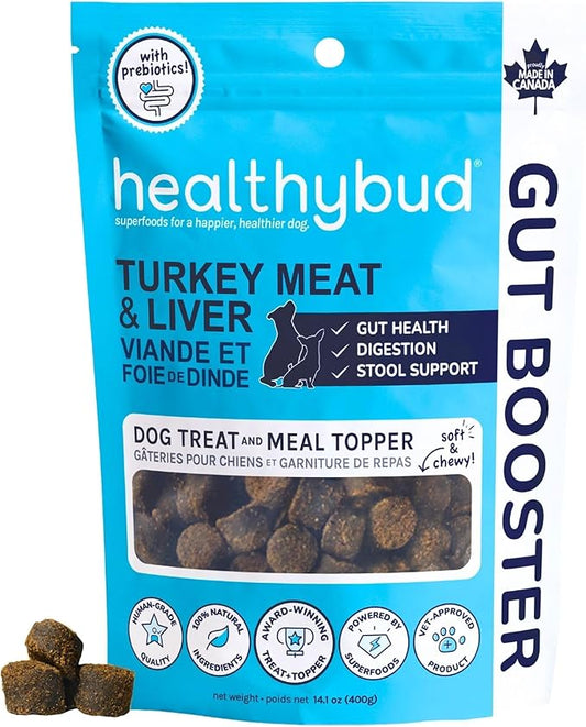 healthybud Turkey Dog Probiotic Chews - Gut Health Support - Prebiotic, Fiber & Vitamin Supplement, Puppy Liver Bites for Sensitive Stomach, Dog Stool Hardener (14.1oz)