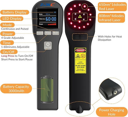 Cold Laser Therapy Device for Muscle & Joint, 4x808nm+16x650nm, Pain Relief, Accelerate Healing, Home Light Therapy for Dogs, Cats, Horses and Animals(Black)