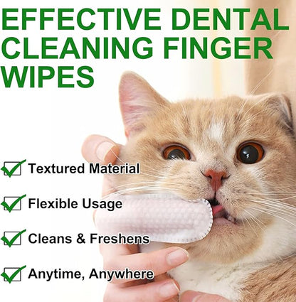 Dental Teeth Cleaning Wipes for Dogs & Cats, Remove Bad Breath by Removing No-Rinse Dog Finger Toothbrush, Disposable Gentle Cleaning Pet Dental Care Wipes, 50pc