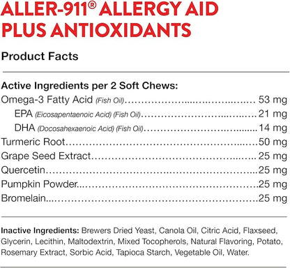 NaturVet – Aller-911 Skin & Coat Allergy Aid Plus Antioxidants – 90 Soft Chews – Supports Immune System, Skin Moisture & Respiratory Health – Enhanced with Omegas, DHA & EPA – for Dogs & Cats