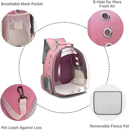 Henkelion Cat Bubble Carrying Bag, Backpack Carrier for Small Medium Dogs Cats, Airline Approved Travel Space Capsule Pet Carrier Dog Hiking Backpack - Pink