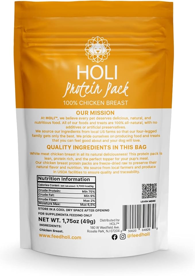 HOLI Freeze Dried Chicken Dog Food Topper - Single Ingredient, Human-Grade Lean Chicken Breast - Dog Food Flavor Enhancer for Picky Dogs – 100% All Natural - 1.75oz