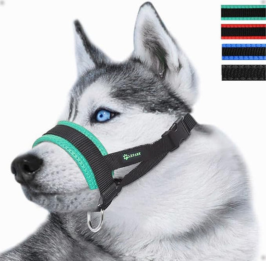 Nylon Dog Muzzle for Small,Medium,Large Dogs Prevent from Biting,Barking and Chewing,Adjustable Loop(XL/Green)