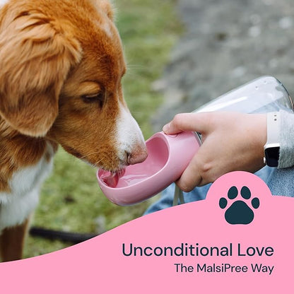 MalsiPree Dog Water Bottle Portable – Leak Proof and Lightweight Water Bottle for Dogs – Dog Travel Water Bottle with Bowl – Dog Walking Accessories (12OZ, Pink)