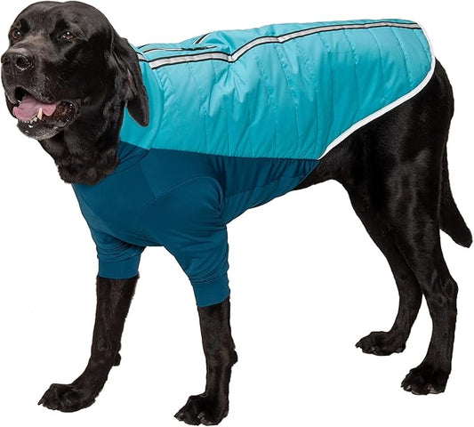 Furhaven Water-Repellent XL Dog Coat, Washable w/ Leash Access & Stretch Fabric - Pro-Fit Active Jacket - Aquamarine, Extra Large