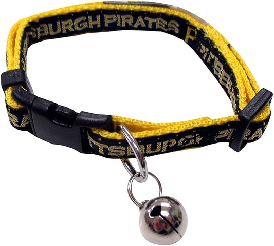 MLB CAT Collar Pittsburgh Pirates Satin Cat Collar Baseball Team Collar for Dogs & Cats. A Shiny & Colorful Cat Collar with Ringing Bell Pendant
