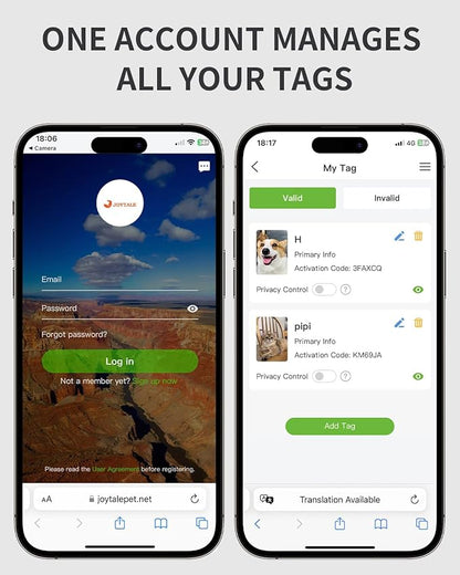 Joytale [ NO APP Required ] Silent Silicone QR Code Dog Tag, Slide On Dog Tags for 1.2-1.6Inch Wide Collars or Vest, NFC Pet Online Profile, Scan QR to Send Location Alert Email, Black, L