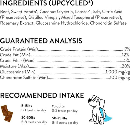 Shameless Pets Jerky Dog Treats, Moo Lobsta - Healthy Dog Chews for Dogs Hip & Joint Support with Glucosamine - Dog Treats with Real Grass-Fed Beef & Lobster - Free from Grain, Corn & Soy - 1-Pack