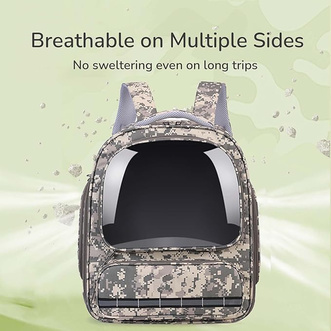 Cat Backpack Carrier for Cats and Small Dogs, Breathable Cat Bubble Backpack, Airline Approved Pet Travel Carrier for Hiking Camping & Outdoor(CamoGrey)