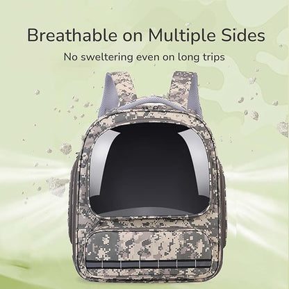 Cat Backpack Carrier for Cats and Small Dogs, Breathable Cat Bubble Backpack, Airline Approved Pet Travel Carrier for Hiking Camping & Outdoor(CamoGrey)