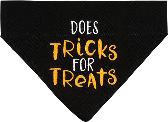 Pearhead Trick or Treat Bandana, Fall Holiday Dog Apparel, Halloween Dog Costume, Dog Slip On Collar Accessories, Small/Medium, S/M