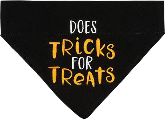 Pearhead Trick or Treat Bandana, Fall Holiday Dog Apparel, Halloween Dog Costume, Dog Slip On Collar Accessories, Small/Medium, S/M