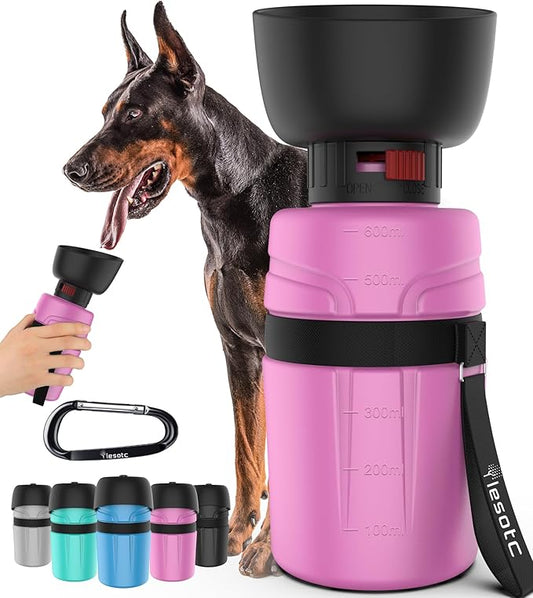 lesotc Portable Dog Water Bottle,Dog Travel Water Bottle Pink,Leak Proof Dog Water Bowl Dispenser,Collapsible Pet Water Bottles for Dogs Essentials,Walking,Hiking Gear,On The Go,Traveling,BPA Free