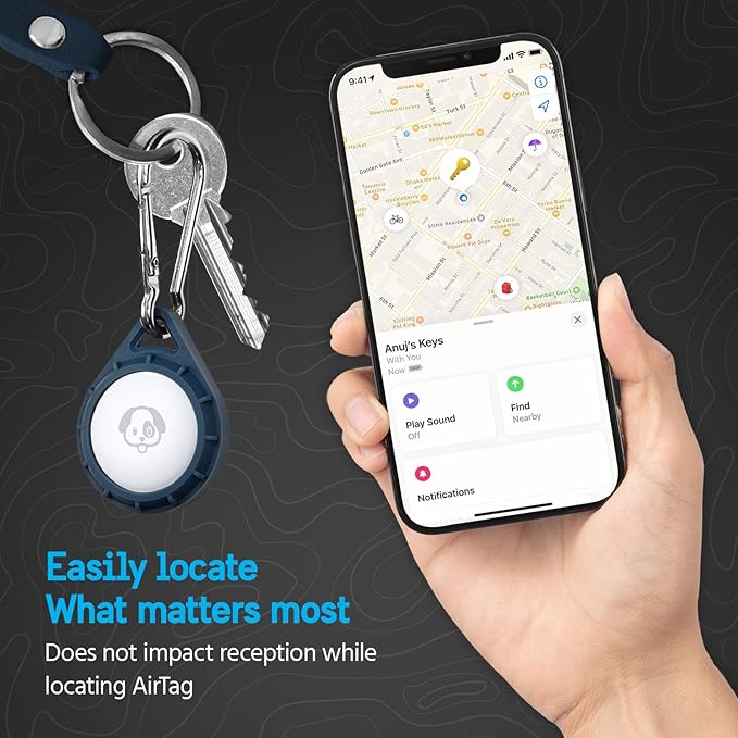 Pelican Protector AirTag Holder - AirTag Keychain W/ Stainless Steel Carabiner Clip [Impact Resistant] [Travel Essentials] - Protective Apple AirTag Case for Dog Collar, Backpack, Keys, Luggage - Navy