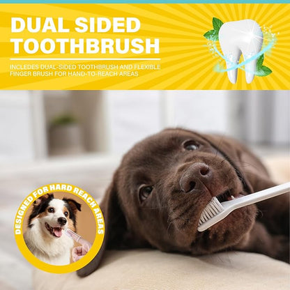 Dog Oral Care Kit - Contains Dog Toothpaste, Dual-Headed Toothbrush, Silicone Finger Brush - (1.4 fl. oz) Fresh Breath, Healthy Gums!