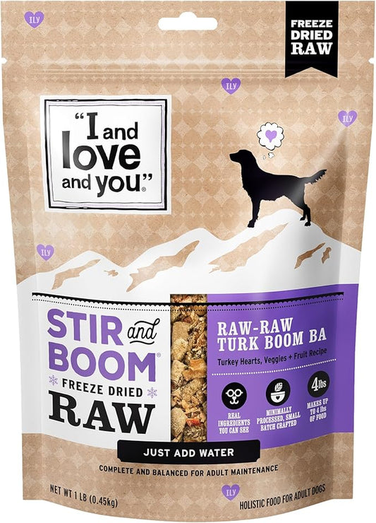 I AND LOVE AND YOU Stir and Boom Dehydrated Freeze Dried Raw Dog Food - Turkey - Grain Free, Real Meat, No Fillers, 1lb Bag