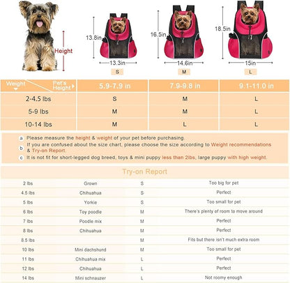WOYYHO Pet Dog Carrier Backpack Small Dog Front Backpack Ventilated Mesh Dog Travel Back Pack with Safety Belt for Travel Hiking Cycling Outdoor Use (L (10-14 lbs), Black)